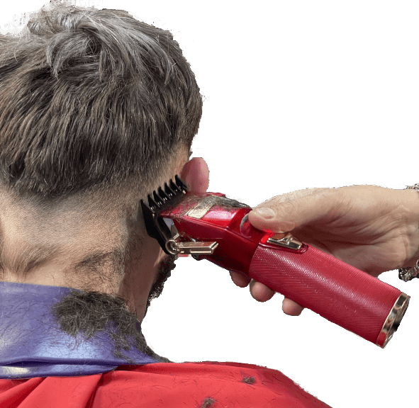 barber cutting client